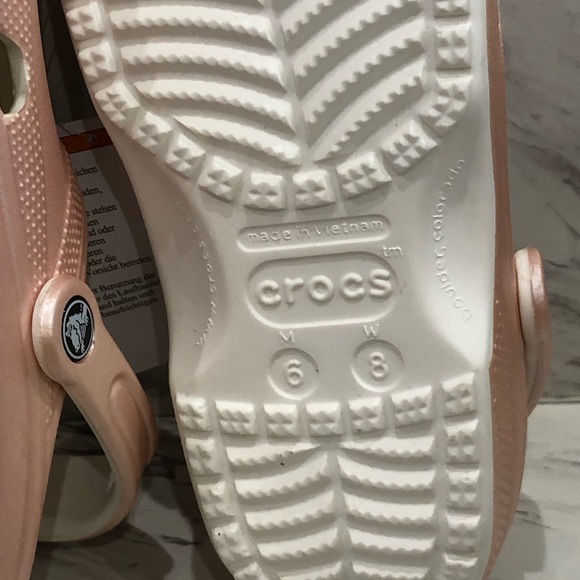 metallic rose gold crocs